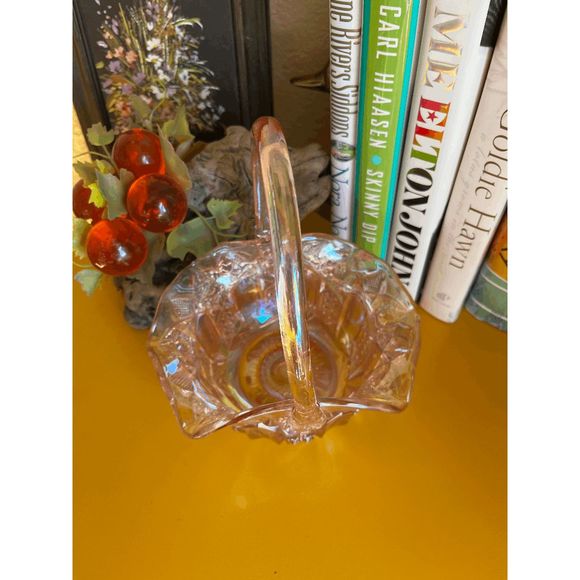 Vintage L.E. Smith Glass Quintec Pink Iridescent Luster Basket with Handle - Picture 2 of 6